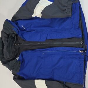 Vintage Marmot Men's Blue and Gray Jacket Removable Hood With Gray Zip Up Layer